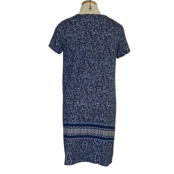 J.JILL Blue Paisley Border Print Summer Knit Casual Dress in Blue Delft S EUC - Picture 6 of 12